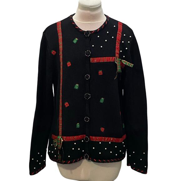 DESIGNERS ORIGINALS STUDIO JOY Christmas Present Cardigan VINTAGE Holiday MEDIUM - Picture 2 of 6